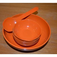 Vintage Anbietschalen Set Melamin Orange Mit Löffel 70Er Jahre Seventies Retro Mid Century Space Age Shabby Chic Landhausstil von VintageandGlory