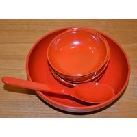 Vintage Anbietschalen Set Melamin Rot Mit Löffel 70Er Jahre Seventies Retro Mid Century Space Age Shabby Chic Landhausstil von VintageandGlory