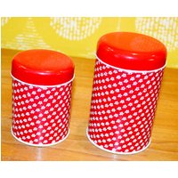 Vintage Blech Dosen Set Rot/Weiß 70Er Jahre Braun Retro Mid Century Shabby Chic Landhausstil von VintageandGlory