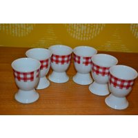 Vintage Eierbecher Keramik Weiß /Rot 70Er Jahre Retro Mid Century Shabby Chic Landhausstil von VintageandGlory