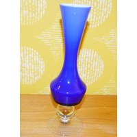 Vintage Glas Vase Blau 70Er Jahre Retro Mid Century Space Age Shabby Chic Landhausstil von VintageandGlory