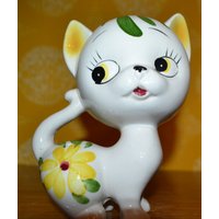Vintage Katze Keramik Weiß Retro Design 70Er Jahre Mid Century German von VintageandGlory