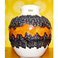 Vintage Keramik Vase Von Bay Beige /Braun Fat Lava 70Er Jahre Rockabilly Design Retro Mid Century Space Age von VintageandGlory