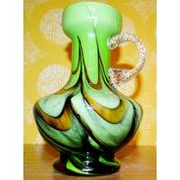 Vintage Opaline Glas Vase Made in Italy Grün 60Er 70Er Jahre Retro Design Mid Century Seventies Space Age Op Art von VintageandGlory
