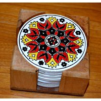 Vintage Untersetzer Holz /Keramik Mandala Shabby Chic 70Er Jahre Retro Mid Century Landhausstil von VintageandGlory