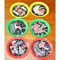 Vintage Untersetzer Von Petz Kunststoff Bunt 50Er Jahre Motive 70Er Retro Mid Century Bshabby Chic von VintageandGlory