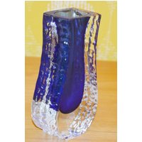 Vintage Vase Glas Blau /Weiß 70Er Jahre Space Age Retro Mid Century Seventies Shabby Chic Landhausstil von VintageandGlory