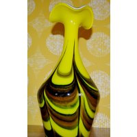 Vintage Vase Opaline Glas Gelb/Braun /Weiß 70Er Jahre Space Age Retro Mid Century Seventies von VintageandGlory