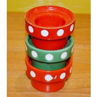 Vintage Wächtersbach Keramik Eierbecher Grün/Rot Punkte Dots 70Er Seventies Egg Cups Jahre Retro Mid Century Shabby Chic von VintageandGlory