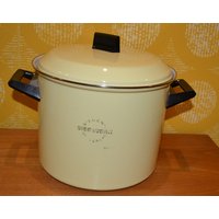 xxl Vintage Kochtopf Metall Emaille Pastell Gelb Aus Den 50Er Jahren Fifties Retro Mid Century Rockabilly von VintageandGlory