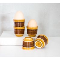 Vintage Retro Eierbecher Braun Mit Beige, Set 5 70Er Jahre, Hergestellt in Polen Eierbecher, Braune Polnisch Vintage Retro Eierbecher Braun Mit Beige, Set 5 70Er Jahre, Hergestellt in Polen Eierbecher, Braune Polnisch von VintagebyTigerlilly