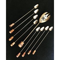 Mid Century Vergoldete Cocktail-Rührer Bambus Bar-Werkzeug-Set von VintagechicBruxelles