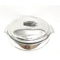 Versilberte Gemüse Servierplatte Vintage Pyrex Deckelplatte, Maiskolben von VintagechicBruxelles