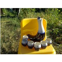 Ausverkauf Vintage Keramik Trinkset - Вird Dekanter Und 6 Schnapsgläser 1970Er Jahre Aus Russland/Sowjetunion Udssr von VintagefarmCreations