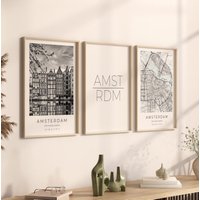 Amsterdam Poster 3Er Set, Foto Geschenk, Map Poster, Dekoration Amsterdam Poster 3Er Set, Foto Geschenk, Map Poster, Dekoration von VintagefeelsPrints