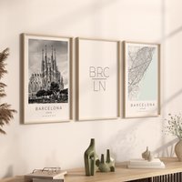 Barcelona Poster 3Er Set, Foto Geschenk, Map Poster, Dekoration von VintagefeelsPrints