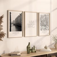 Hamburg Poster 3Er Set, Foto Geschenk, Poster, Map Koordinaten, Dekoration von VintagefeelsPrints