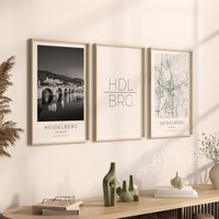 Heidelberg Poster 3Er Set, Foto Geschenk, Map Poster, Dekoration von VintagefeelsPrints