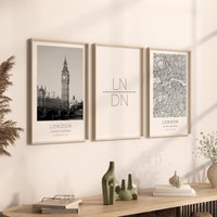 London Poster 3Er Set, Foto Geschenk, Poster, Map Koordinaten, Dekoration von VintagefeelsPrints