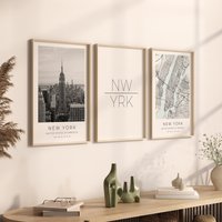 New York Poster 3Er Set, Foto Geschenk, Map Poster, Dekoration von VintagefeelsPrints