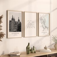 Schwerin Poster 3Er Set, Foto Geschenk, Poster, Map, Koordinaten, Dekoration von VintagefeelsPrints