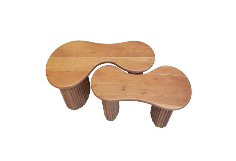 Vintagehaus Couchtisch 2er Set Retro Couchtisch Akazienholz Wave mit gerillten Beinen von Vintagehaus