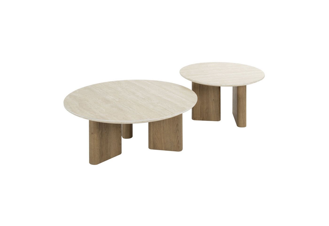 Vintagehaus Couchtisch Retro Couchtisch 2er Set Romano Travertin Keramik rund (2er Set) von Vintagehaus