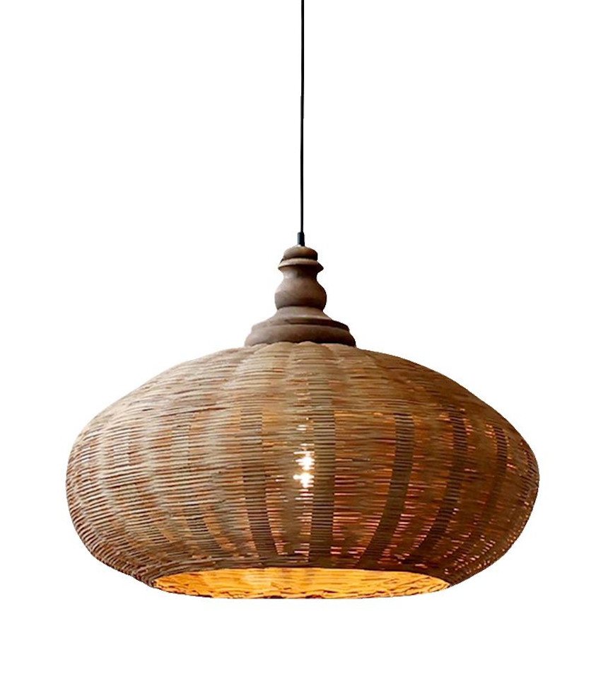Vintagehaus Deckenleuchte Vintage Hängelampe Chateau Rattangeflecht Mangoholz von Vintagehaus