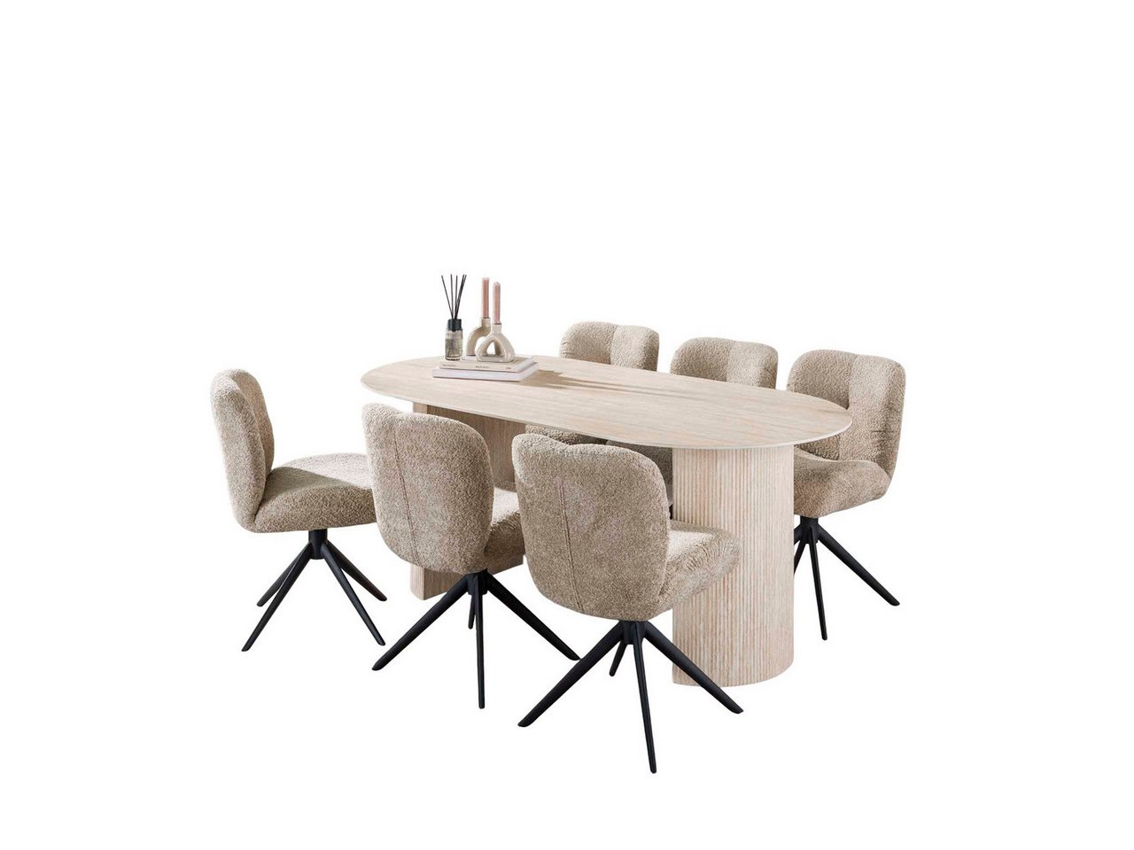 Vintagehaus Essgruppe Retro Arch Organic 180 Travertin Keramik + Stühle Comfort von Vintagehaus