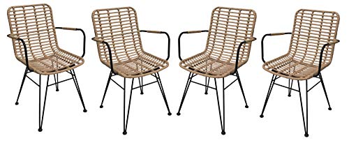 Vintagehaus Gartenstuhl Esszimmerstuhl Hacienda Rattan Vela mit Armlehne In/Outdoor Natur (4 Stück) von Vintagehaus