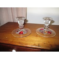 Wunderschönes Paar Einflammiger Kerzenständer Aus Glas Von Westmoreland Dellia Robbia ~ Toller Look von Vintageholidaystore