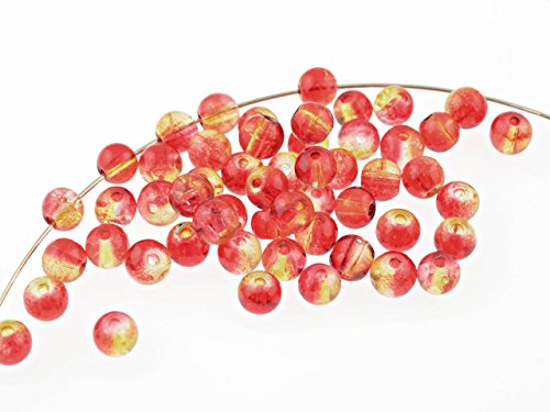 Vintageparts 50 Crackleglasperlen in rot gelb, 6 mm, DIY-Schmuck von Vintageparts FACHHANDEL FÜR SCHMUCKZUBEHÖR