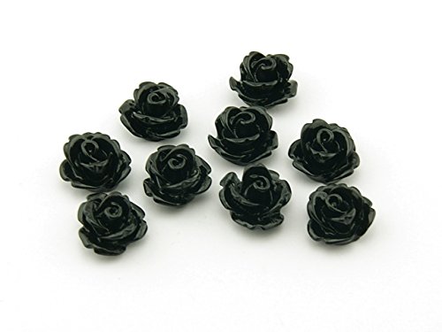 10 Schwarze Rosen 10 mm Resin von Vintageparts, DIY-Schmuck von Vintageparts FACHHANDEL FÜR SCHMUCKZUBEHÖR