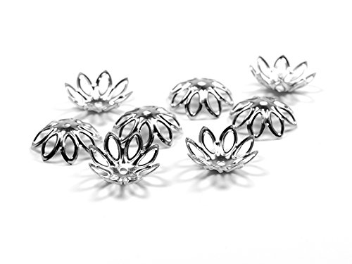 Perlkappen als Blüte in silberfarben platiniert für 14 mm Perlen 30 Stück von Vintageparts, DIY-Schmuck von Vintageparts FACHHANDEL FÜR SCHMUCKZUBEHÖR