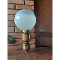 Vintage Opalglas Wandleuchte, Holz & Messing, Sijaj Hrastnik 1970Er Jahre von VintageretroBySpela