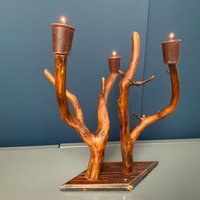 3-Armiger Kerzenständer/Kerzenleuchter Aus Holz Rustikale Bauernhaus Dekoration von VintageshopLatvia
