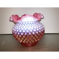 Fenton Cranberry Opalescent Hobnail Vase, Vintage Pink Gekräuselte Rosa 5 "Vase, Crimped Rose Bowl" von VintagevaluablDesign