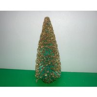 Flaschenbürste Baum Grün, Gold Glitter Baum, Vintage 15 cm, Weihnachtsdeko von VintagevaluablDesign