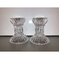 Paar Vintage 3" Kerzenständer Aus Glas, Kegelkerzenhalter, 2-Wege-Kerzenhalter, Votivkerzenbecher, Geriffelte Glaskerzenhalter von VintagevaluablDesign