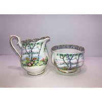 Royal Albert Silver Birch Cream Zucker, Birkenkrug, Zuckerdose, Sirupkrug, Mint von VintagevaluablDesign