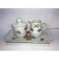 Vintage Deutsches Blumen Zucker Set, Handgemaltes Sahne Deutschland Kleines Serviertablett, Tee Set Minze von VintagevaluablDesign