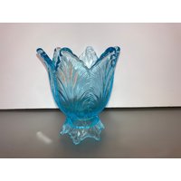 Vintage Fenton Aqua Blau Glas Cabbage Kerze, Türkis Blaue Kegel 4 1/4 "Groß Votivkerze, 2 Way Candle von VintagevaluablDesign