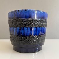 Großer Vintage Übertopf Von Scheurich Nr. 806-19/Blau Blue West German Pottery Fat Lava Blumentopf Flowerpot Wgp Mcm Planter von Vintagewondershop