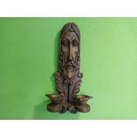 Kerzenständer Gott Wanddeko Holz Geschnitzt Großvater Dekorative Jesus-Relief Attribute Glaube Ritual Symbol Kerzenhalter Doppel Geschenk von VintagioUA