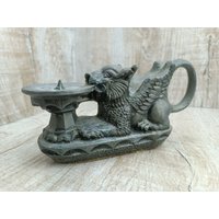 Kerzenständer Löwe Vintage Metall Kerzenhalter Eine Kerzen Silber Mittelalter Bronze Metalldekor Griffon Manticora Nimor von VintagioUA
