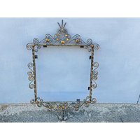 Rechteckiger Antiker Fotorahmen Memory Spiegel Kupfer Victorian Verzierten Cast Metal Monogramm Rahmen Bilderrahmen Vertikaler Alte Patina von VintagioUA