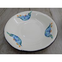 Sale 2 Vintage Emaille Teller Set Rote Schörl Emailleschüssel Rustikale Kleine Mit Deko Blume Ussr 70Er Jahre Küche von VintagioUA