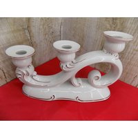 Vintage Germany Kerzenständer Porzellan Wkc Weiss Kuhnert Keramik Kerzenhalter 3 Kerzen Weiß Monogramm Byzantinisch Barock Stil Dekor von VintagioUA