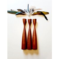 Trio Teakholz Kerzenständer 60Er Jahre von Vintanatura