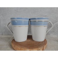 2Er-Set Vintage Blue Stripe Becher/Tasse, Kaffee - Oder Teetasse, Geschirr, Made In von Vintegelane